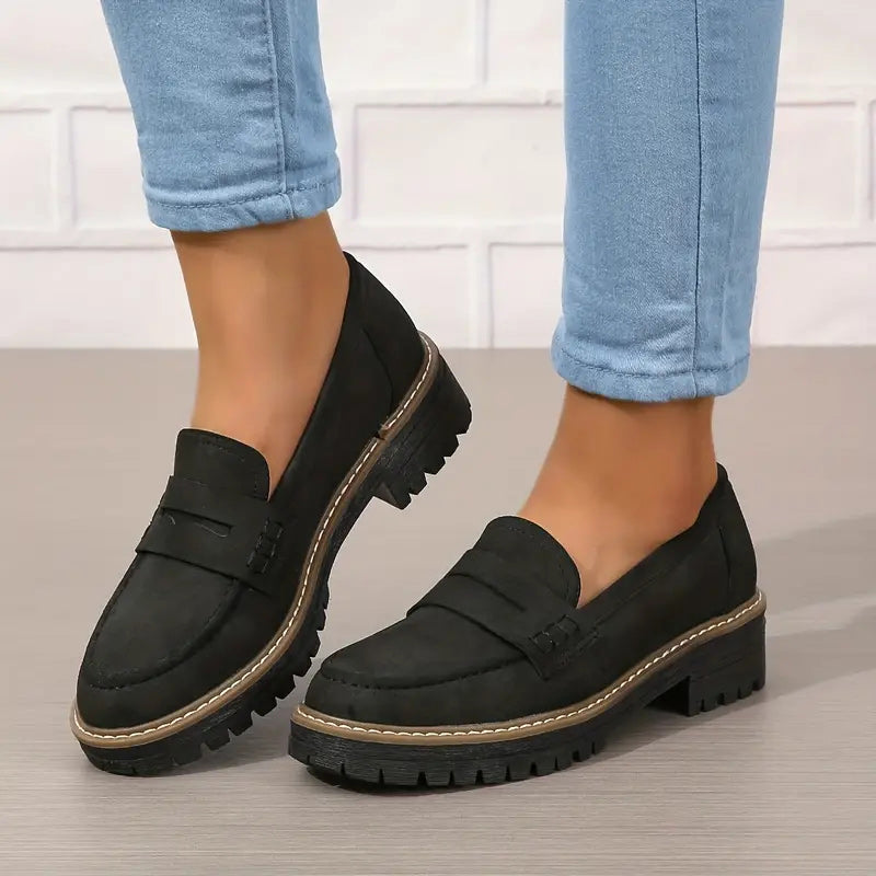 Bekväma chunky dam loafers med plattform