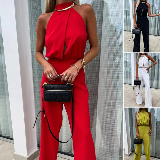 Köp 2 - få 5% rabatt (fraktfritt) Elegant ärmlös enfärgad jumpsuit för kvinnor