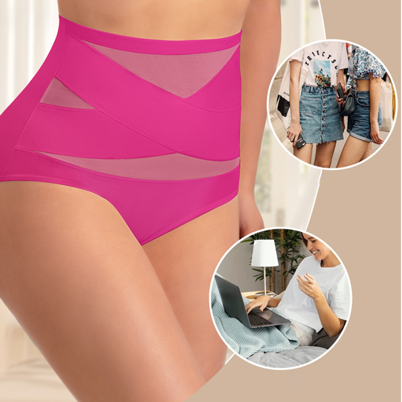 🌸Sista dagen - Köp 1 få 3-pack✨Plus-Size trosor med hög midja och korsade magkontroller