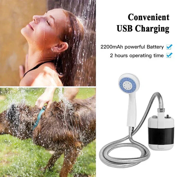 🚿Bärbar campingdusch med justerbart flöde – För enkel och bekväm rengöring utomhus!✨