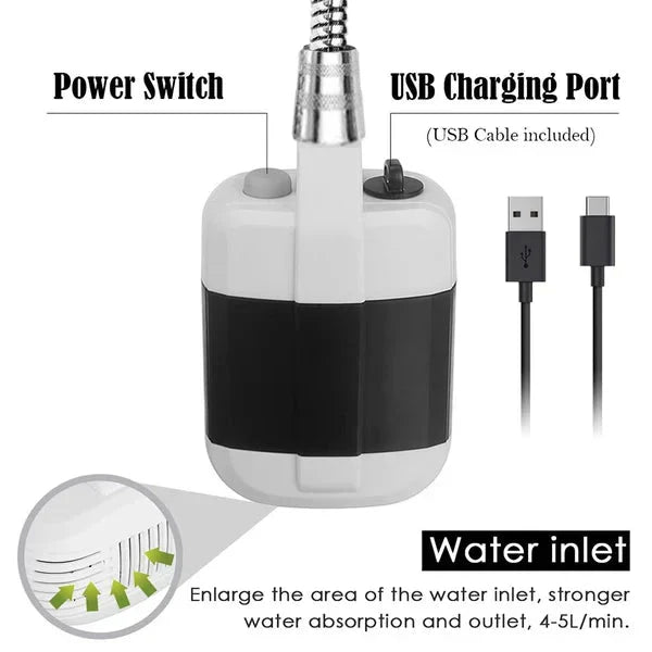 🚿Bärbar campingdusch med justerbart flöde – För enkel och bekväm rengöring utomhus!✨