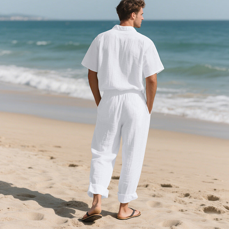 2-delat set med kortärmad skjorta och byxor för män