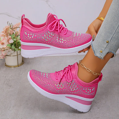 🔥Sista dagen-kampanj 50 % RABATT – Casual dammode, andningsbara korrigering sneakers med strassdekoration