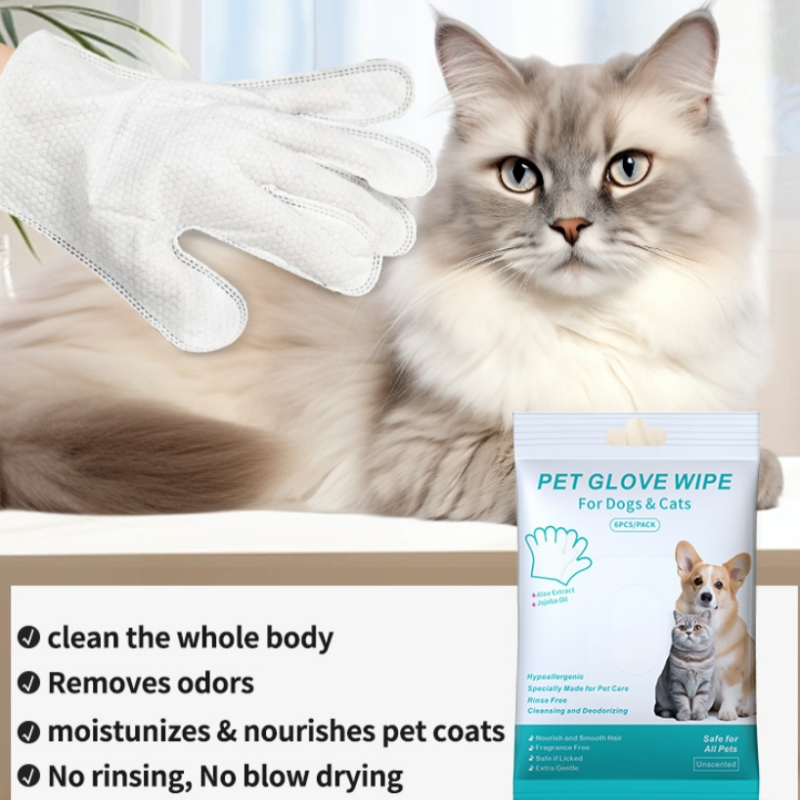 🔥Rinse-Free Dog Shampoo Mitts – Hypoallergenic Pet Bath Wipes, 6 Packs