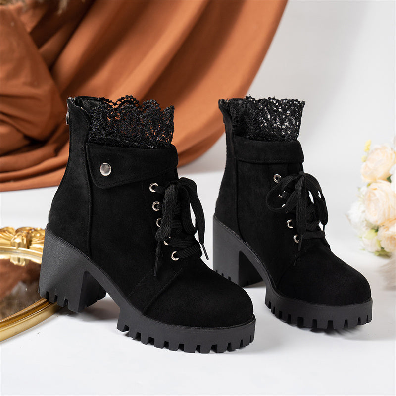 Damankelboots med tjock klack och snörning