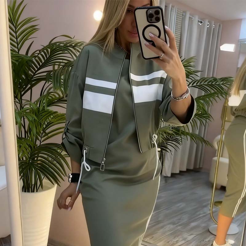 Set med jacka och klänning med hög krage för kvinnor✨3% rabattkod: NOR3✨Fri frakt