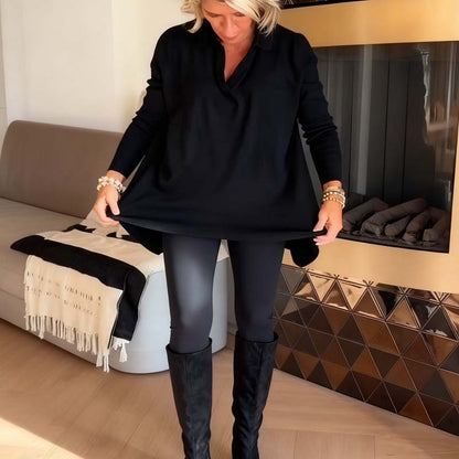 Damers Avslappnade Topp med Slagkrage och Långa Ärmar