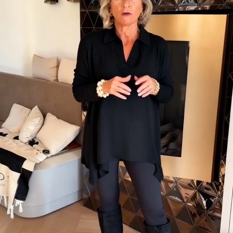 Damers Avslappnade Topp med Slagkrage och Långa Ärmar