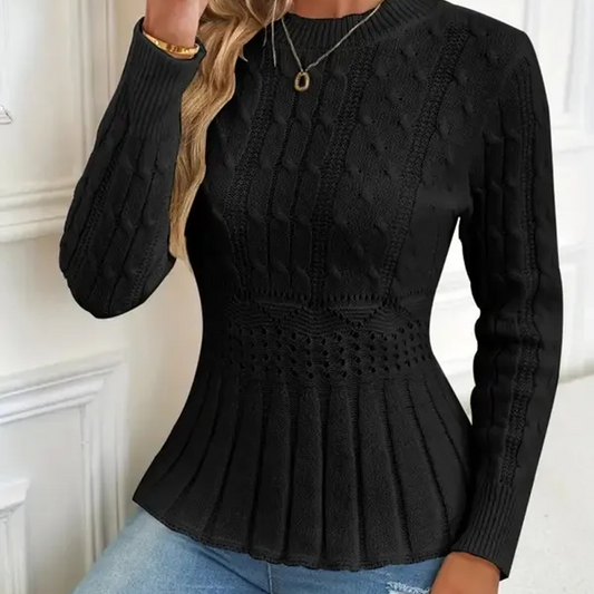 ⏳Tidsbegränsat 50 % rabatt⏰Damernas grovstickade peplumtröja med rund hals🧶👚✨3% rabattkod: NOR3