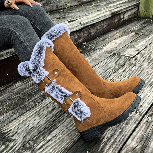 🔥49 % RABATT - Tjocka, plyschiga snöstövlar för kvinnor, halvhöga