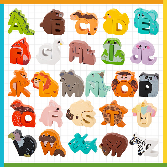 🎁 Spara 50%! 🧩 Träleksak med bokstäver & djur – 26 delar, pedagogisk & rolig ✨
