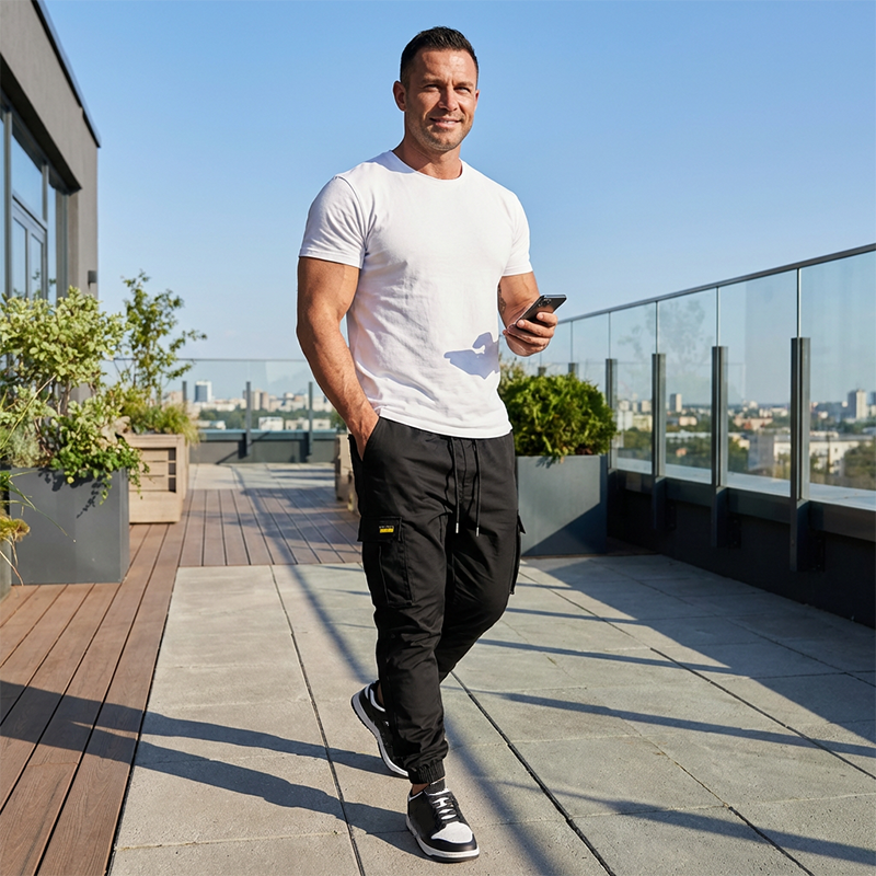 Men's Casual Cargo Pants with Drawstring