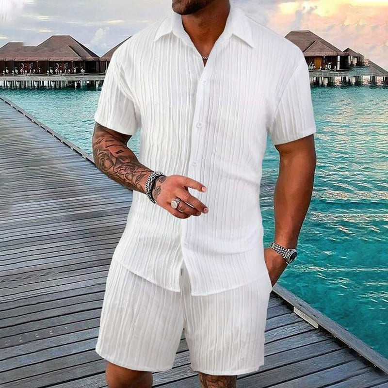 💎 Herrset med löst sittande skjorta och shorts i två delar – Andningsbar, avslappnad passform och avslappnad sommarstil 👕🩳