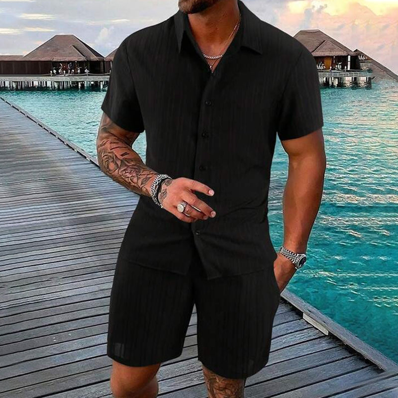 💎 Herrset med löst sittande skjorta och shorts i två delar – Andningsbar, avslappnad passform och avslappnad sommarstil 👕🩳