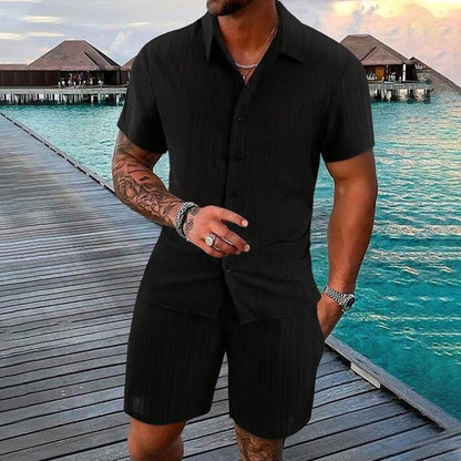 💎 Herrset med löst sittande skjorta och shorts i två delar – Andningsbar, avslappnad passform och avslappnad sommarstil 👕🩳