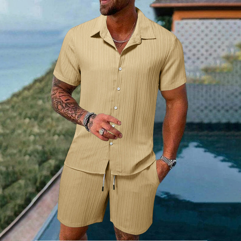 💎 Herrset med löst sittande skjorta och shorts i två delar – Andningsbar, avslappnad passform och avslappnad sommarstil 👕🩳