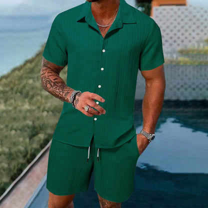 💎 Herrset med löst sittande skjorta och shorts i två delar – Andningsbar, avslappnad passform och avslappnad sommarstil 👕🩳