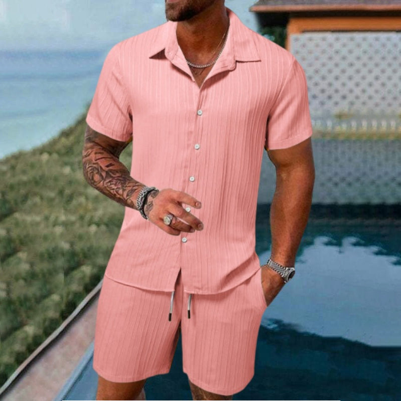 💎 Herrset med löst sittande skjorta och shorts i två delar – Andningsbar, avslappnad passform och avslappnad sommarstil 👕🩳