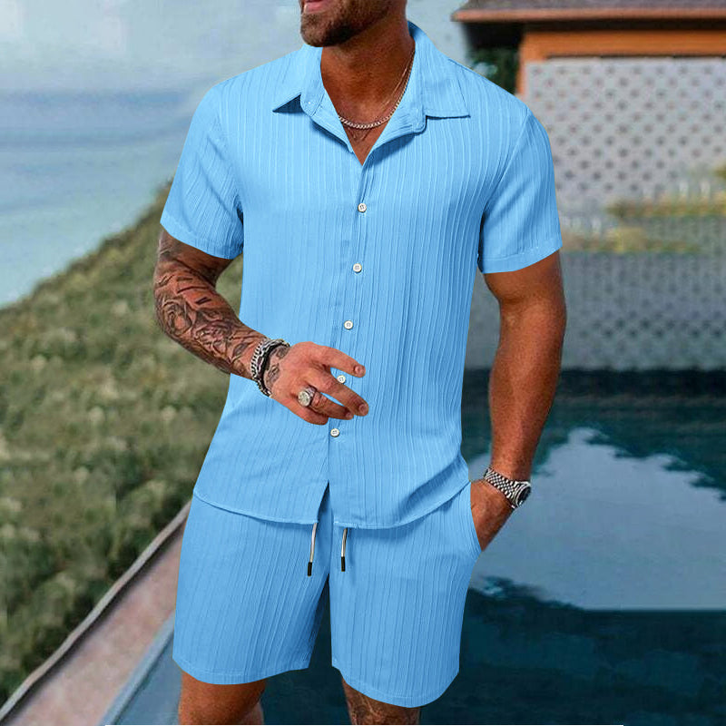 💎 Herrset med löst sittande skjorta och shorts i två delar – Andningsbar, avslappnad passform och avslappnad sommarstil 👕🩳