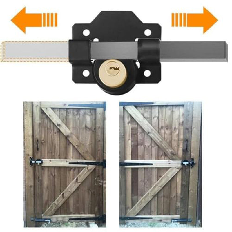 🔒 50/70 mm dubbelsidigt dörrlås - långt spärrhake med 5 nycklar | Hållbart och robust järnlås, lämpligt för inomhus- och utomhusbruk + fri frakt
