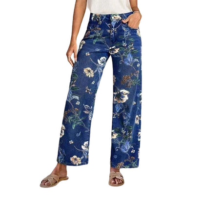 🌸 Raka Jeans med Blommönster för Dam – Trendigt Tryck, Bekväm Passform & Perfekt För En Färgstark Look 💙