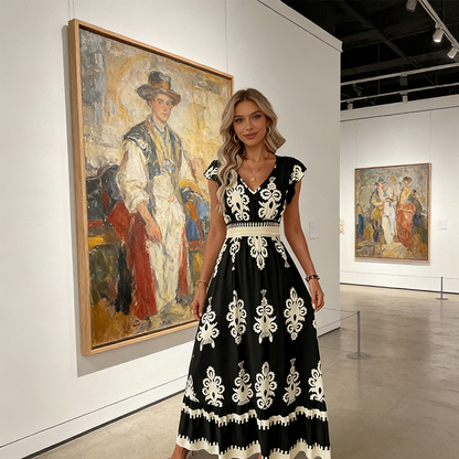 🥳SUMMER HOT SALE🥳💞50K+ SOLD!💥50% OFF! 🔥Women's V-Neck Baroque Print Flowy Maxi Dress