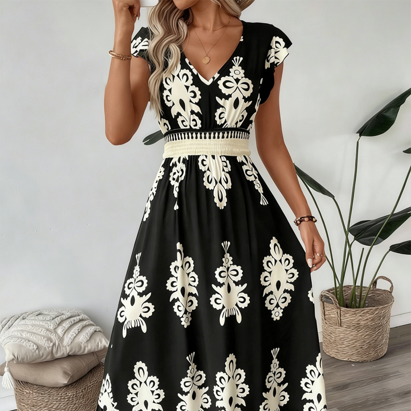 🥳SUMMER HOT SALE🥳💞50K+ SOLD!💥50% OFF! 🔥Women's V-Neck Baroque Print Flowy Maxi Dress