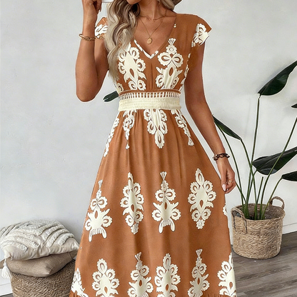 🥳SUMMER HOT SALE🥳💞50K+ SOLD!💥50% OFF! 🔥Women's V-Neck Baroque Print Flowy Maxi Dress