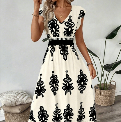 🥳SUMMER HOT SALE🥳💞50K+ SOLD!💥50% OFF! 🔥Women's V-Neck Baroque Print Flowy Maxi Dress