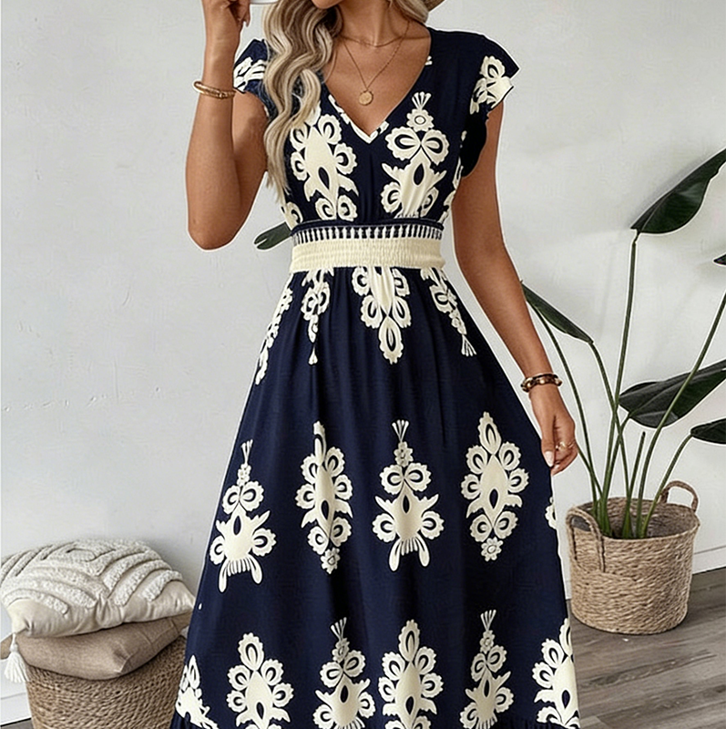 🥳SUMMER HOT SALE🥳💞50K+ SOLD!💥50% OFF! 🔥Women's V-Neck Baroque Print Flowy Maxi Dress