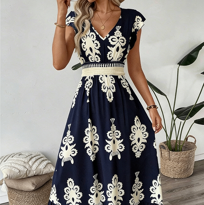🥳SUMMER HOT SALE🥳💞50K+ SOLD!💥50% OFF! 🔥Women's V-Neck Baroque Print Flowy Maxi Dress