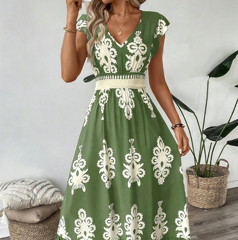 🥳SUMMER HOT SALE🥳💞50K+ SOLD!💥50% OFF! 🔥Women's V-Neck Baroque Print Flowy Maxi Dress