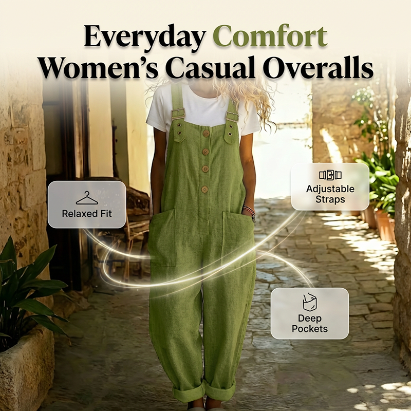 🌿Sommarrea - 50% RABATT!👖Damoveraller med knappar framtill, avslappnad passform