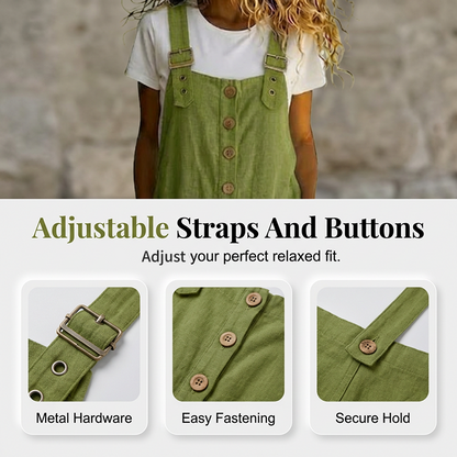 🌿Sommarrea - 50% RABATT!👖Damoveraller med knappar framtill, avslappnad passform