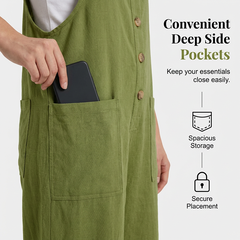 🌿Sommarrea - 50% RABATT!👖Damoveraller med knappar framtill, avslappnad passform