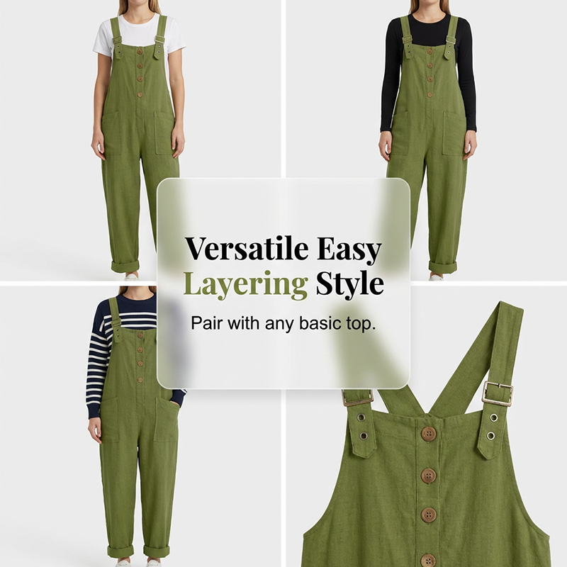 🌿Sommarrea - 50% RABATT!👖Damoveraller med knappar framtill, avslappnad passform
