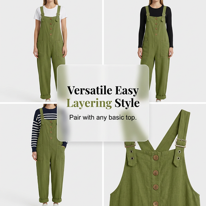 🌿Sommarrea - 50% RABATT!👖Damoveraller med knappar framtill, avslappnad passform