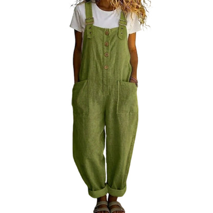🌿Sommarrea - 50% RABATT!👖Damoveraller med knappar framtill, avslappnad passform