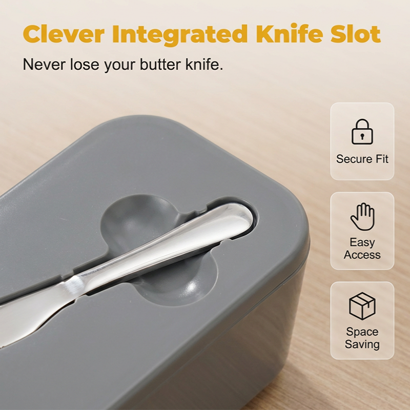 🍞🥄 Stor smörskål | Plast med lock och integrerad kniv