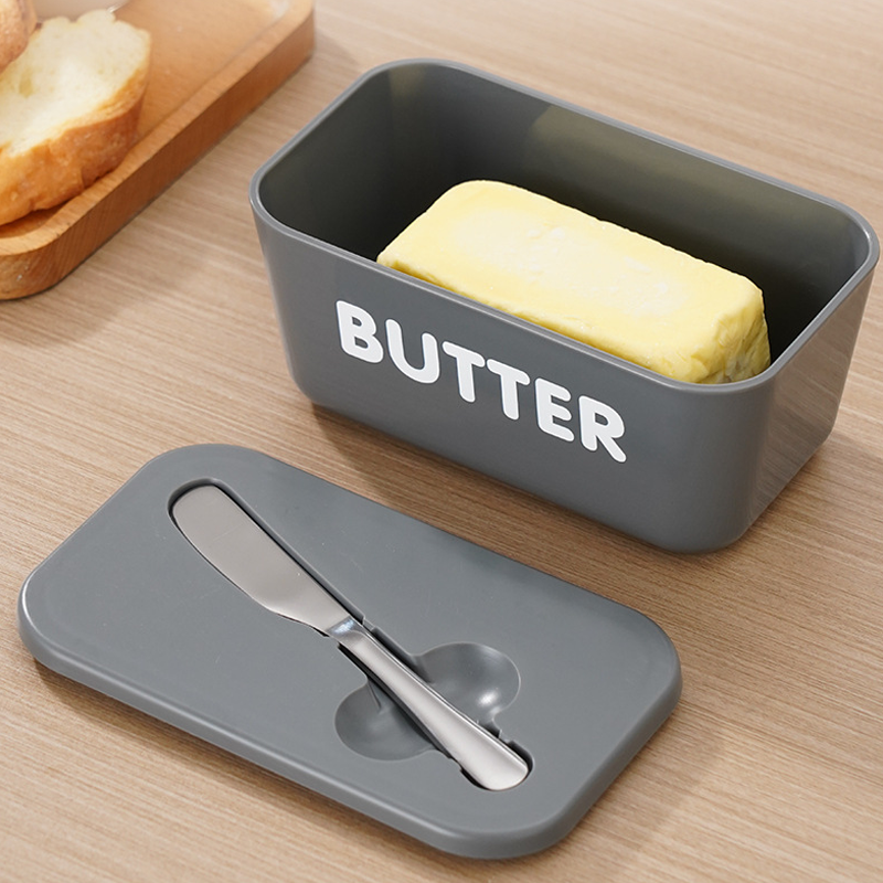 🍞🥄 Stor smörskål | Plast med lock och integrerad kniv