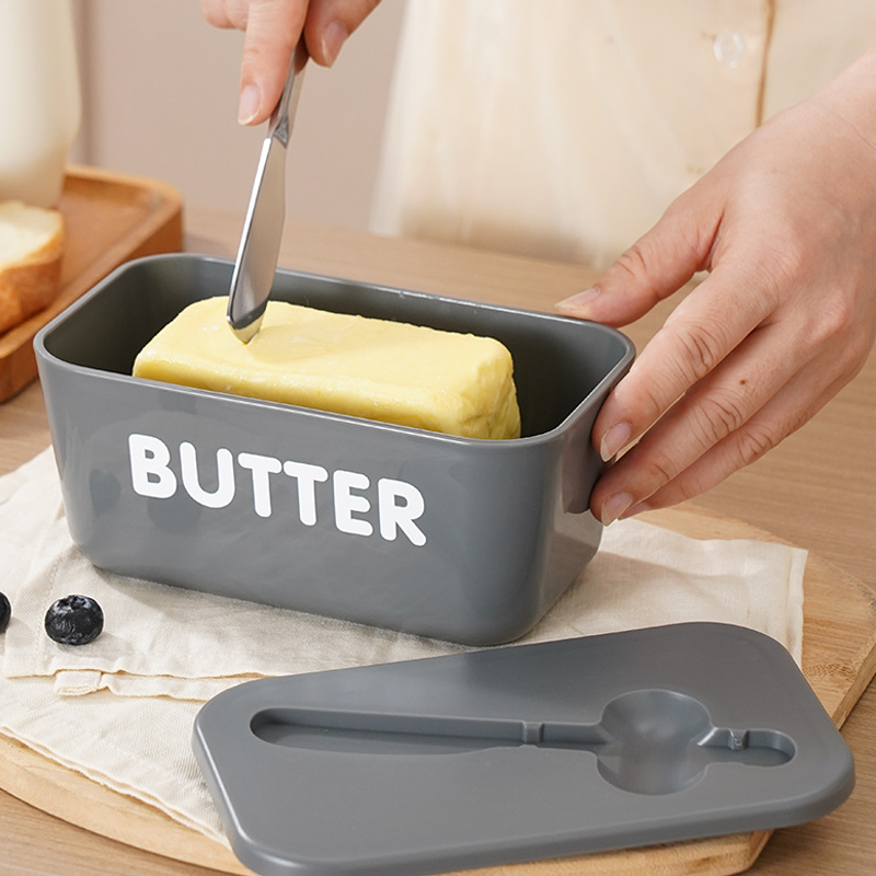 🍞🥄 Stor smörskål | Plast med lock och integrerad kniv
