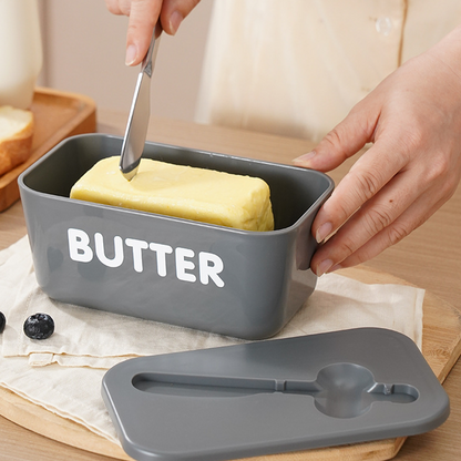 🍞🥄 Stor smörskål | Plast med lock och integrerad kniv