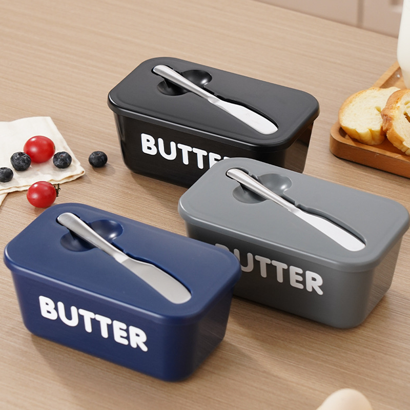 🍞🥄 Stor smörskål | Plast med lock och integrerad kniv