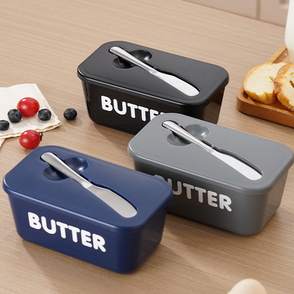🍞🥄 Stor smörskål | Plast med lock och integrerad kniv