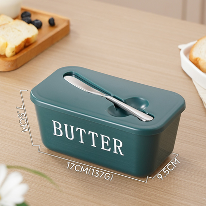 🍞🥄 Stor smörskål | Plast med lock och integrerad kniv