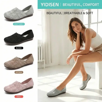 👡 50% RABATT NU! 🌿 Kvinnors Andningsbara Vävda Slip-On Flats – Andningsbar Stickad Ovandel, Flexibel Halksäker Sula & Dämpad Innermak – Heldagskomfort ✨