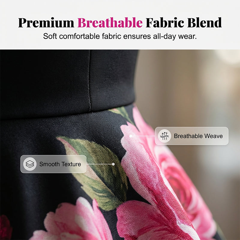 Elegant, ärmlös A-linjeformad midiklänning med blommönster