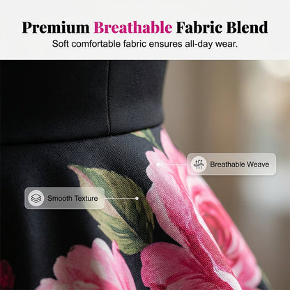 Elegant, ärmlös A-linjeformad midiklänning med blommönster