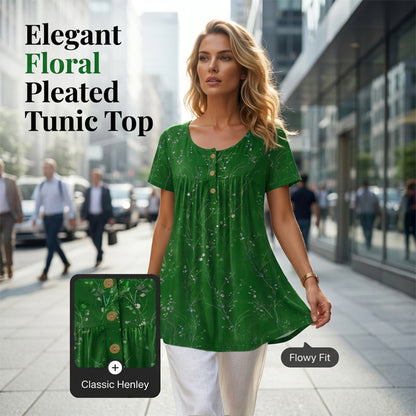 📢📢50% OFF !! ⏰Women's Floral Print Pleated Tunic Top🌸