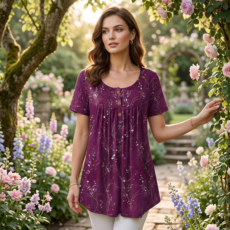 📢📢50% OFF !! ⏰Women's Floral Print Pleated Tunic Top🌸
